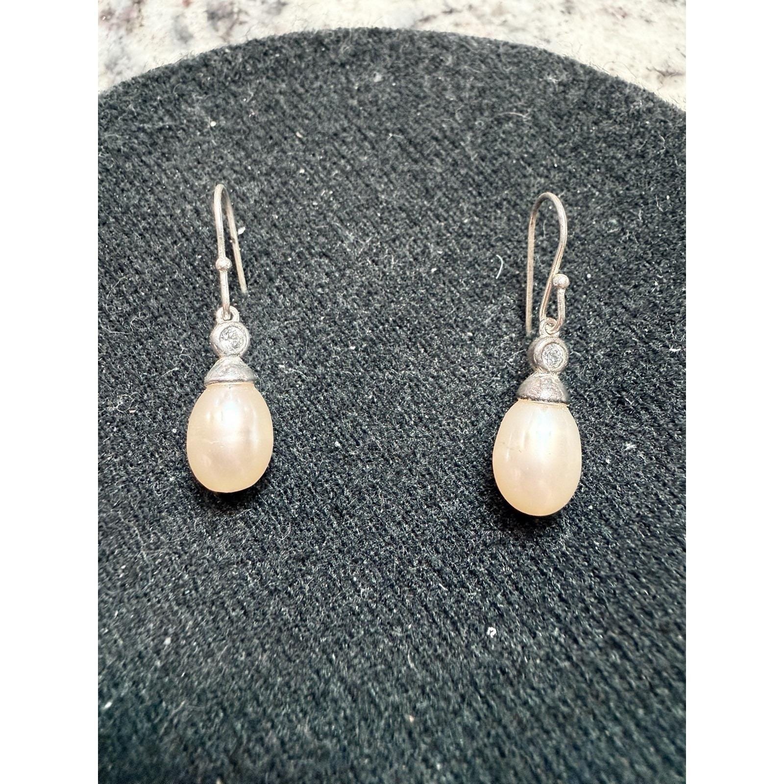 925 Sterling Silver Pearl Drop Earrings Nvc Dangle